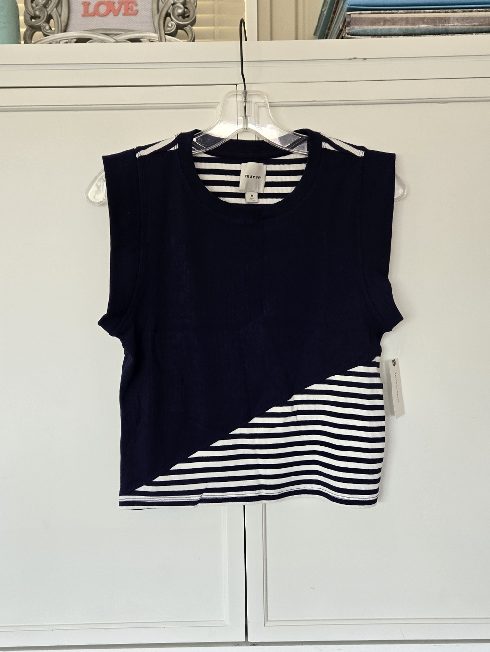 NWT Maeve Navy and White Striped Sleeveless Top